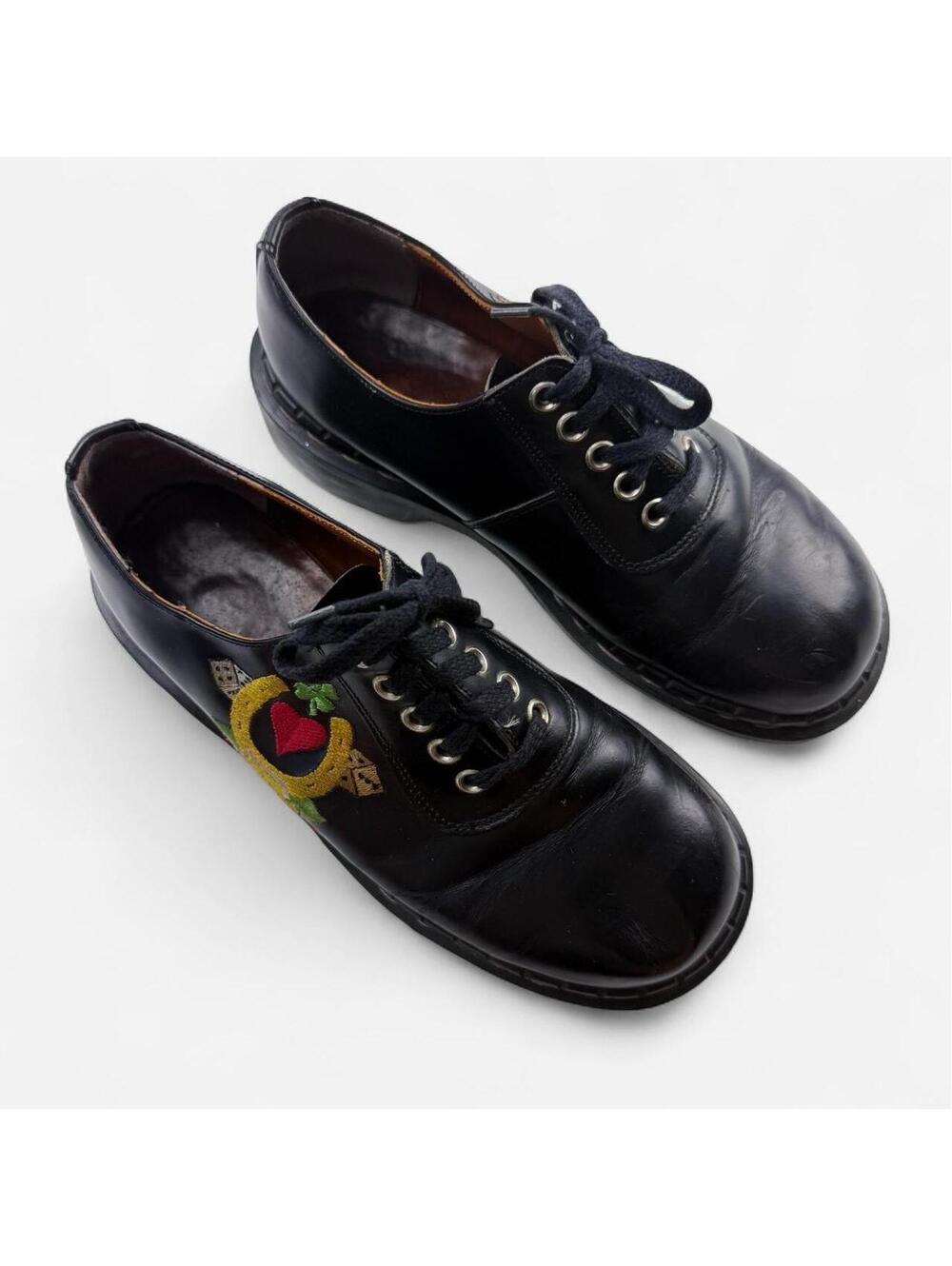 Tredair Vintage Made in England Embroidered Leather Platform Shoes in Black